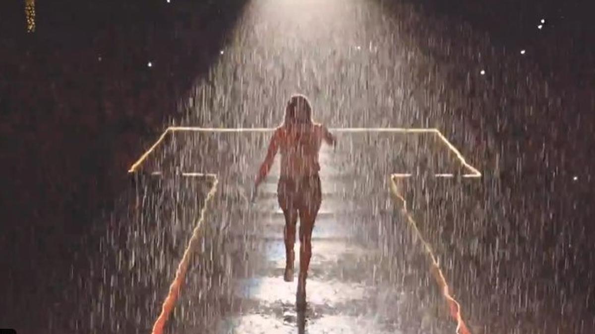 Singer Carrie Underwood is shown performing during a thunderstorm Sunday, June 9, 2024, during the final night of the Carolina Country Music Fest.