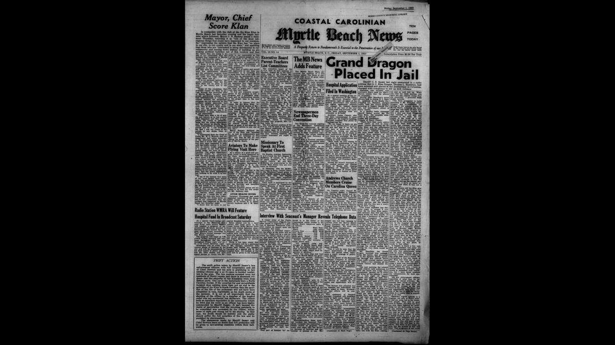 The front page of the Myrtle Beach News the week after the attack on Charlie’s Place.