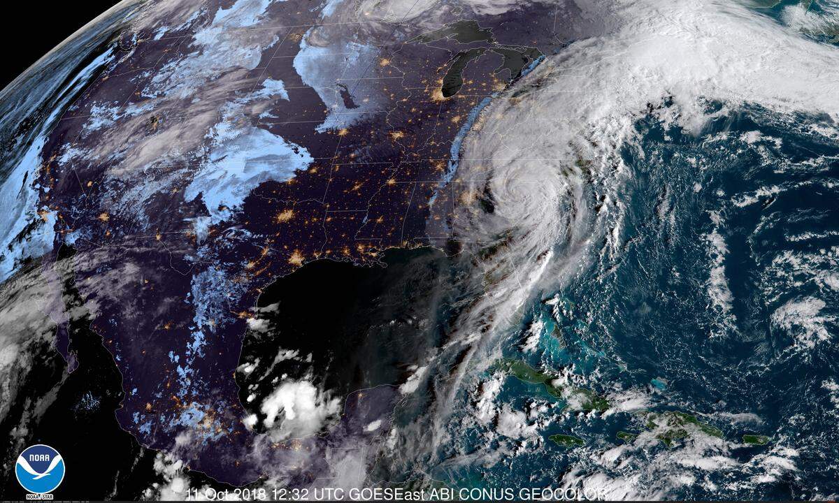 A Thursday-morning look at Tropical Storm Michael as it makes way across the Carolinas.