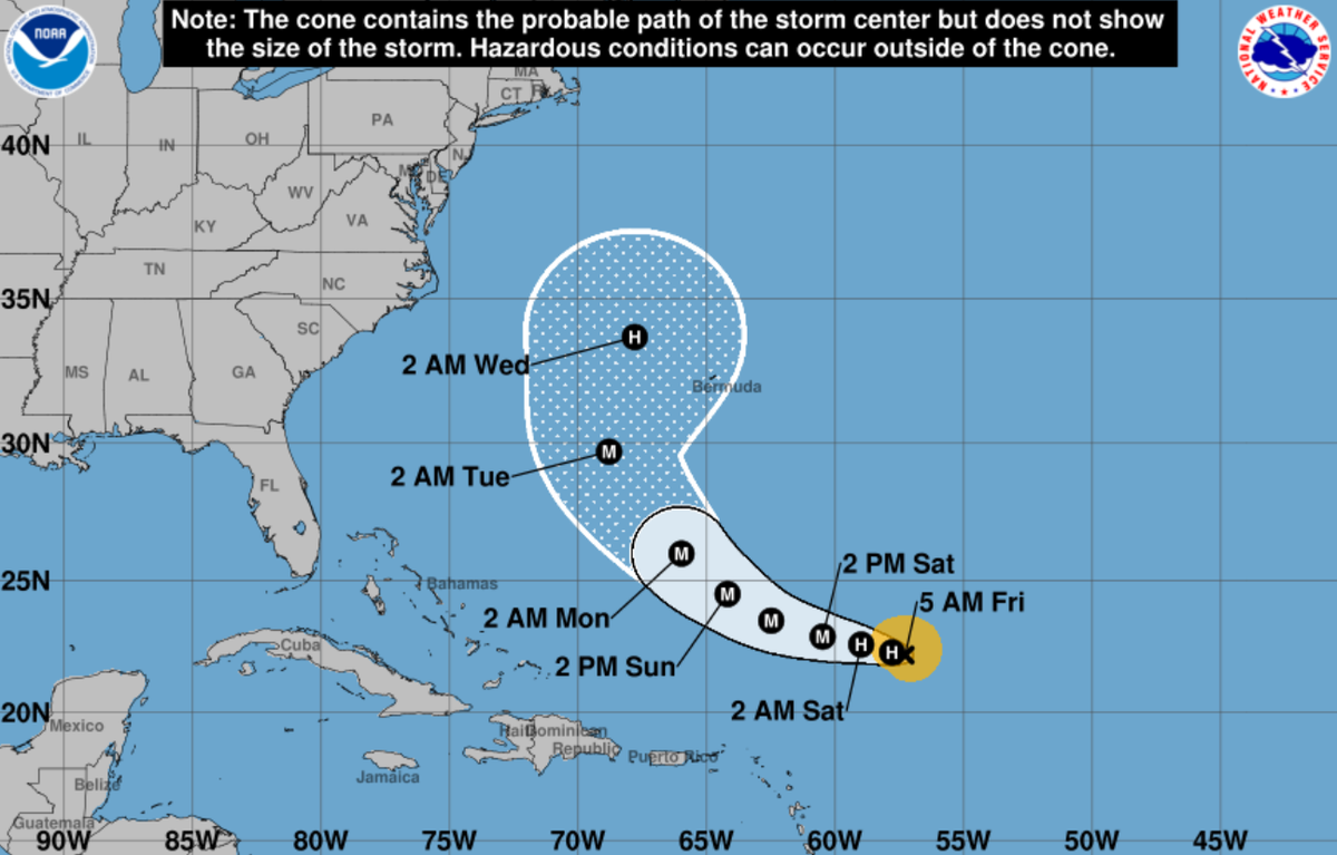 Hurricane Humberto is projected to curve away from the East Coast.