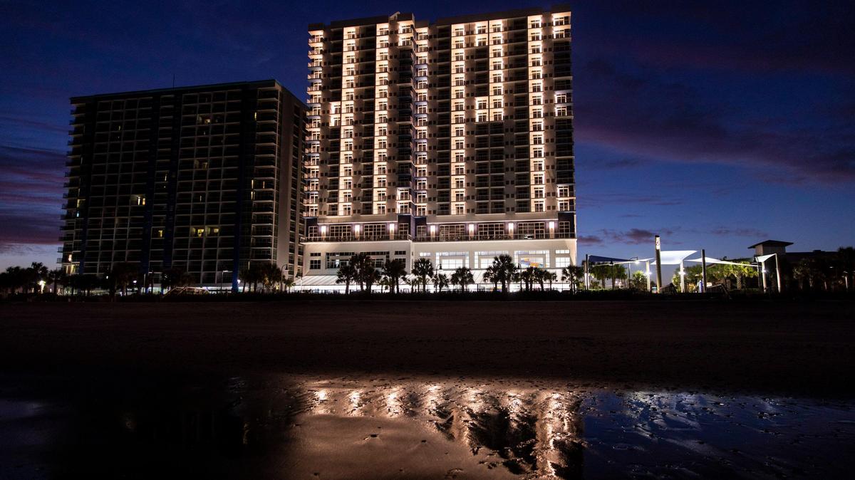 Rob Dowd, resort manager of South Bay Inn & Suites in Myrtle Beach, decided to turn on the lights in 115 empty rooms to spell out the word “Hope.” With his hotel closed along with most businesses on the Grand Strand due to the coronavirus, he said, “Right now hope is the right message for what we have going on and we’re going to run with that for a while.” April 13, 2020