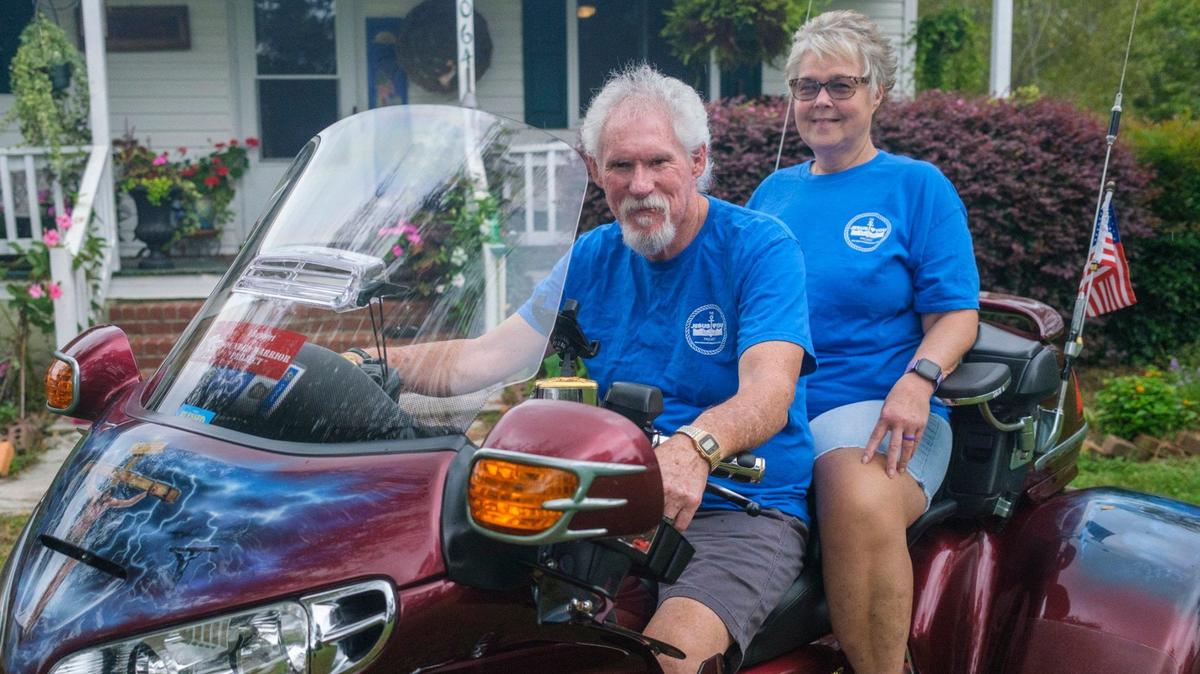 Richard Wilson, an ordained minister, and his wife Rosietta attend Myrtle Beach area motorcycle rallies on their custom airbrushed Honda named “The Passion.” The couple have been ministering Christianity from their bike for around ten years. Sept. 26, 2024.