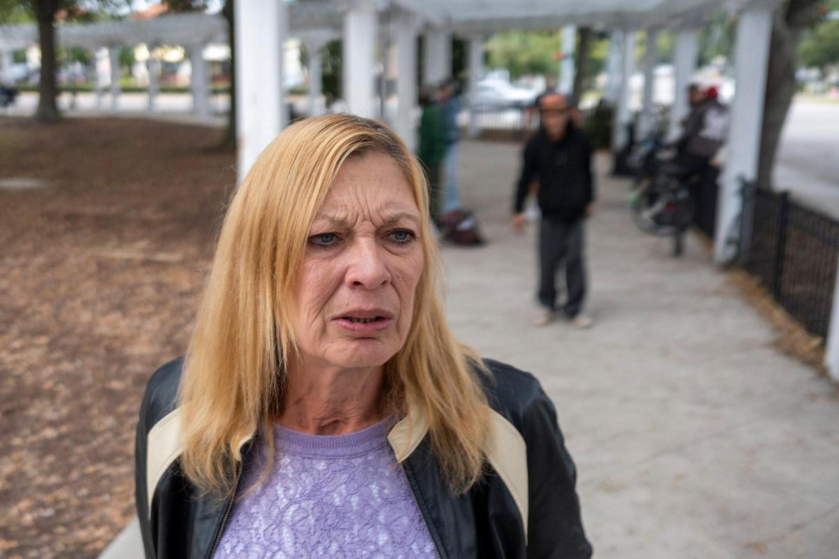 Wendy Coady, a friend of Leonora Russo, who died in September at J. Reuben Long Detention Center, talks about her friend’s death. Coady lived homeless in Myrtle Beach for nearly 13 years. Now sober for more than 6 months and living in a recovery home, Coady still comes to Chapin Park encouraging her friends to join her in sobriety. October 11, 2023.