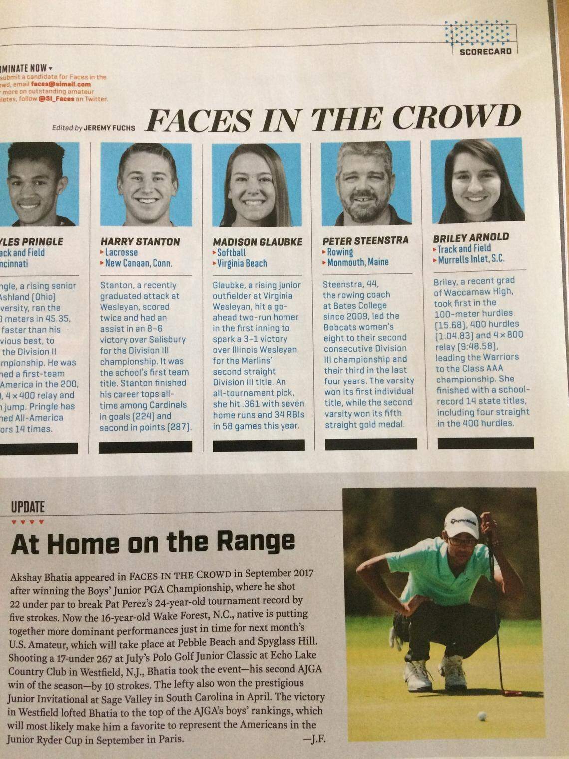 Recent Waccamaw High graduate Briley Arnold was featured in the July 30 issue of Sports Illustrated.