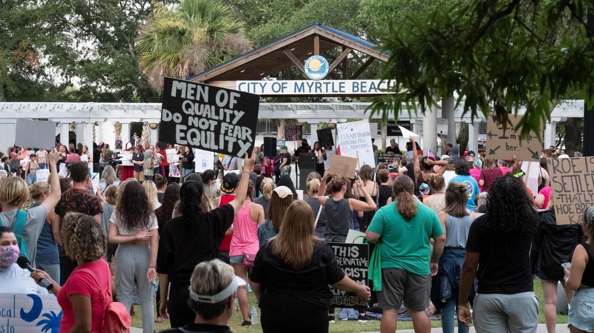 A “Rally for our Reproductive Rights” protesting last week’s U.S. Supreme Court decision overturning Roe v. Wade was held in Myrtle Beach on Wednesday evening. June 29, 2022.