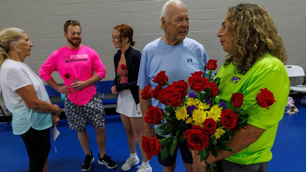 An allegedly drunk driver hit and killed Steve Marshall, 62, while he was riding his motorcycle in Little River on April 4, 2025. Marshall was an avid pickleball player, practicing every weekday with his pickleball group at the J Bryan Floyd Community Center in North Myrtle Beach. The group came together with Marshall’s family on Monday to pay respects and remember their friend. April 7, 2025.