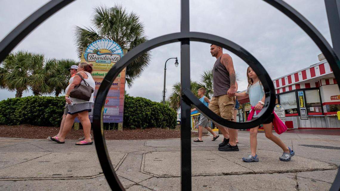 The City of Myrtle Beach has installed handrails along Ocean Boulevard in the downtown tourist district between 7th and 12th Avenues North. The railings have ornate patterns on them with a central design of dolphins jumping. Sept. 1, 2022.