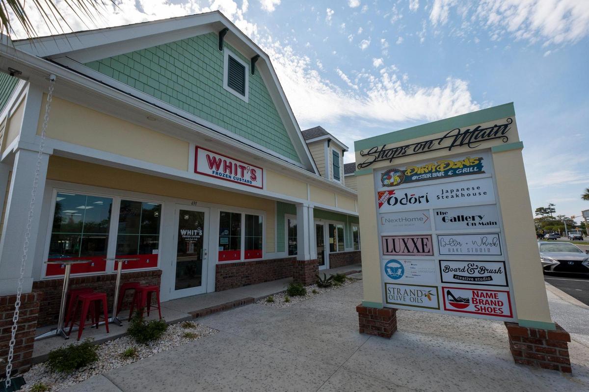 The Shops on Main shopping center on Main Street in North Myrtle Beach has 31 businesses in seven cottage-style buildings and more than 200 parking spaces on a six-acre piece of land. The center has retail businesses, services and restaurants.April 14, 2021.