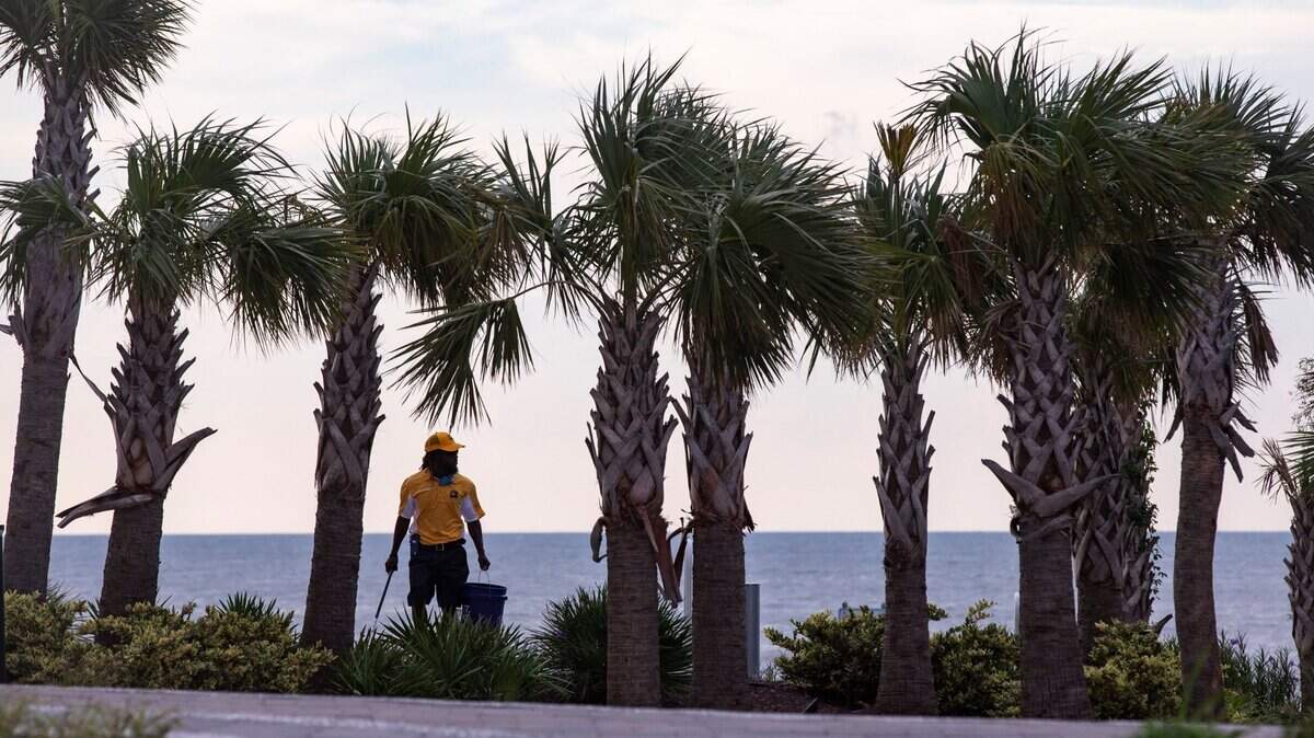 Pierre Owens looks for trash up trash and wakes the homeless early Saturday morning along Ocean Boulevard in Myrtle Beach. Owens is part of a team of a dozen Gold Cap Ambassadors now patrolling the streets of Myrtle Beach cleaning up trash, providing hospitality services, and reporting issues to city officials.The pilot program started in August as a way to improve the safety and cleanliness of the tourism district. August 28, 2020.