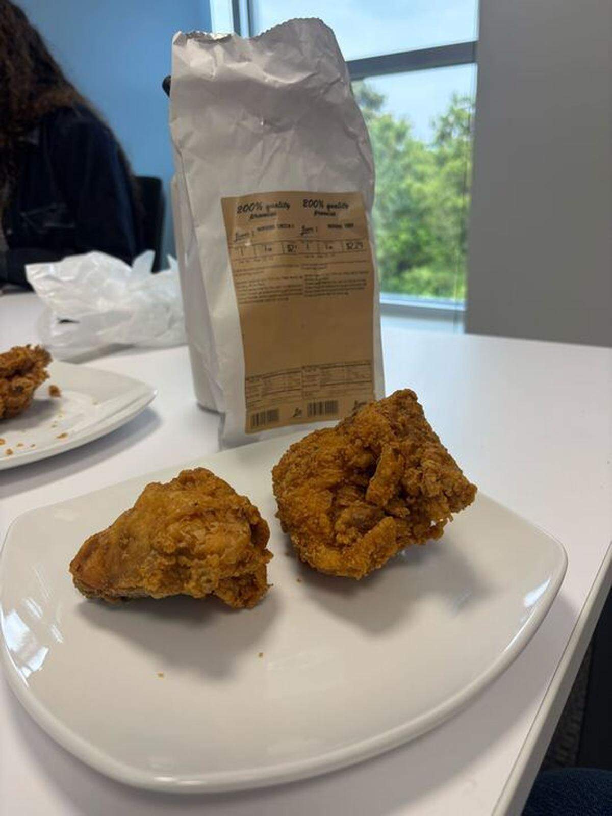 Fried chicken from Lowes Foods came in last place. It tasted stale, greasy and the thigh had a large patch without any breading.