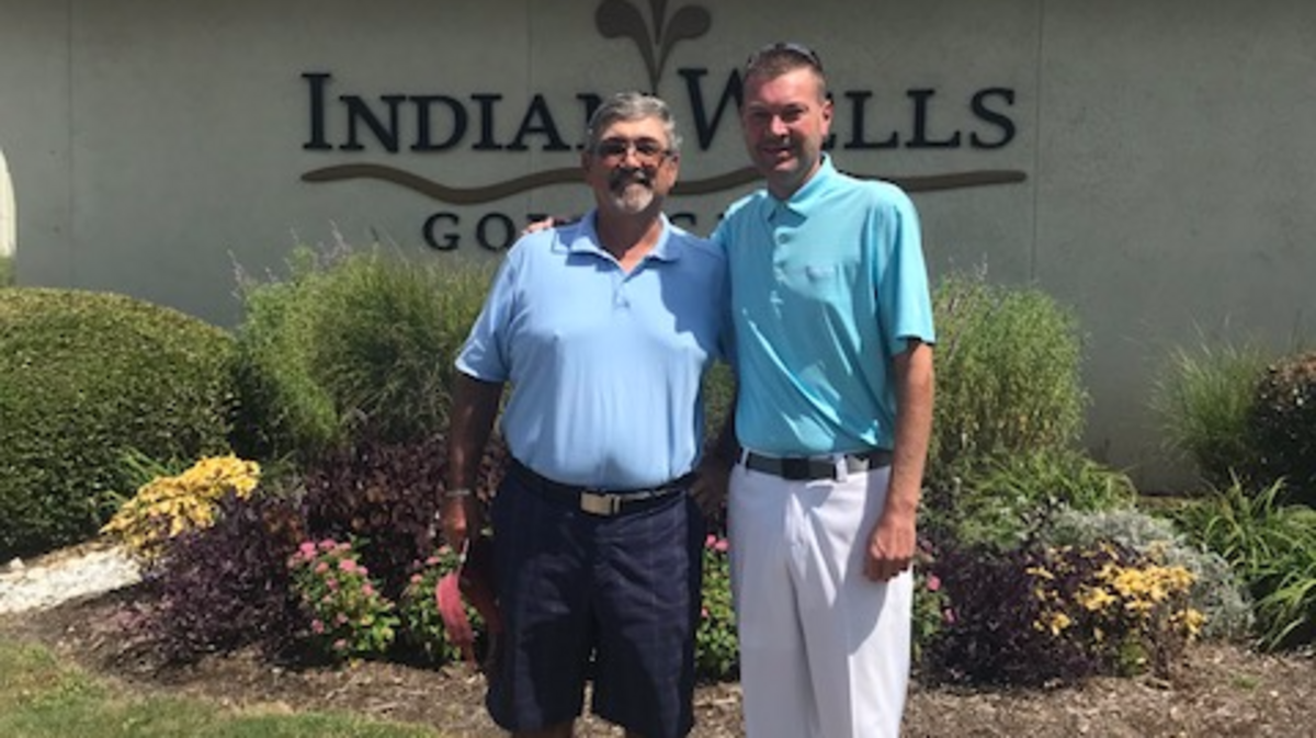 Harry Whitt (left) took a picture with Indian Wells Golf Club first assistant pro Bobby McCullough a couple days after McCullough helped save Whitt’s life by administering CPR after Whitt’s heart stopped and he collapsed on the course on Aug. 29 during a round in the PlayGolfMyrtleBeach.com World Amateur Handicap Championship.