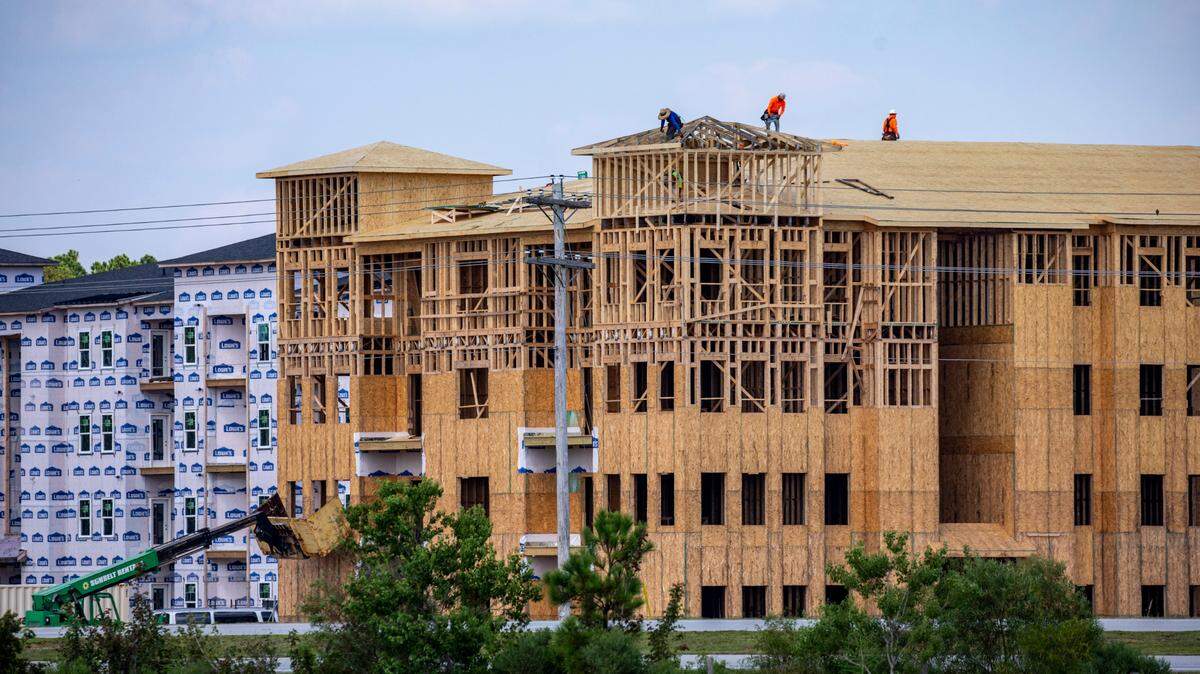 Construction of a new apartment complex continues on the corner of S.C. 90 and Robert Edge Parkway in North Myrtle Beach, S.C. North Myrtle Beach is booming with new construction of residential and commercial building. Sept. 6, 2023.