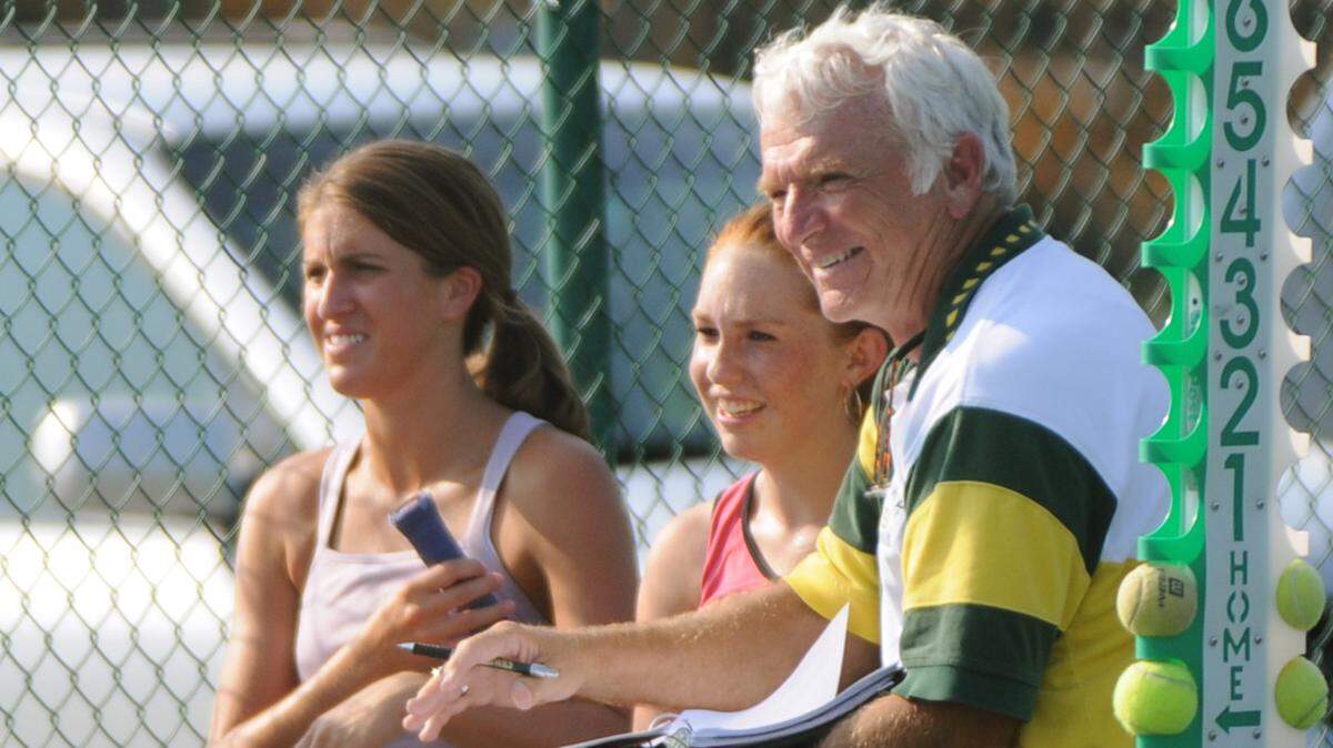 Myrtle Beach girls tennis coach Rivers Lynch (right) with some of his players in 2008 in this Sun News file photo.