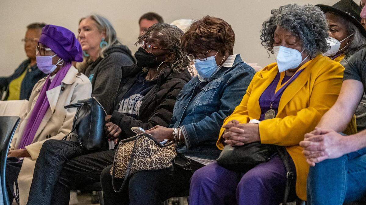 Members of the Whittemore Racepath Historic Society await a decision by the City of Conway about whether to demolish the historic school. Conway City Council held an emergency meeting to approve the demolition the largest portion of the old Whittemore Park Elementary School after a fire damaged the structure last week. A remaining section of the property undamaged by the fire may be saved pending consideration of proposals from the Whittemore Racepath Historic Society. March 13, 2023.