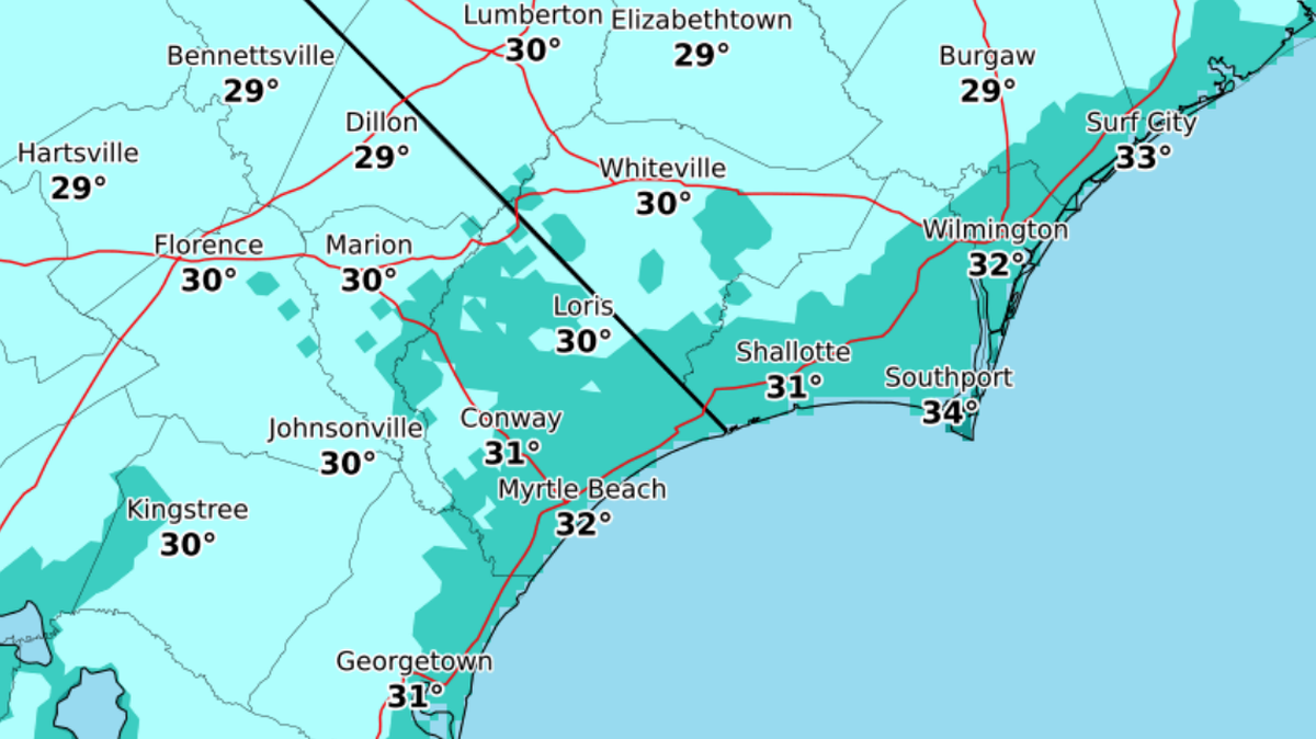 A cold front is expected to bring chilly weather to the Grand Strand, ending with a freeze watch over the next two days, the National Weather Service reports.