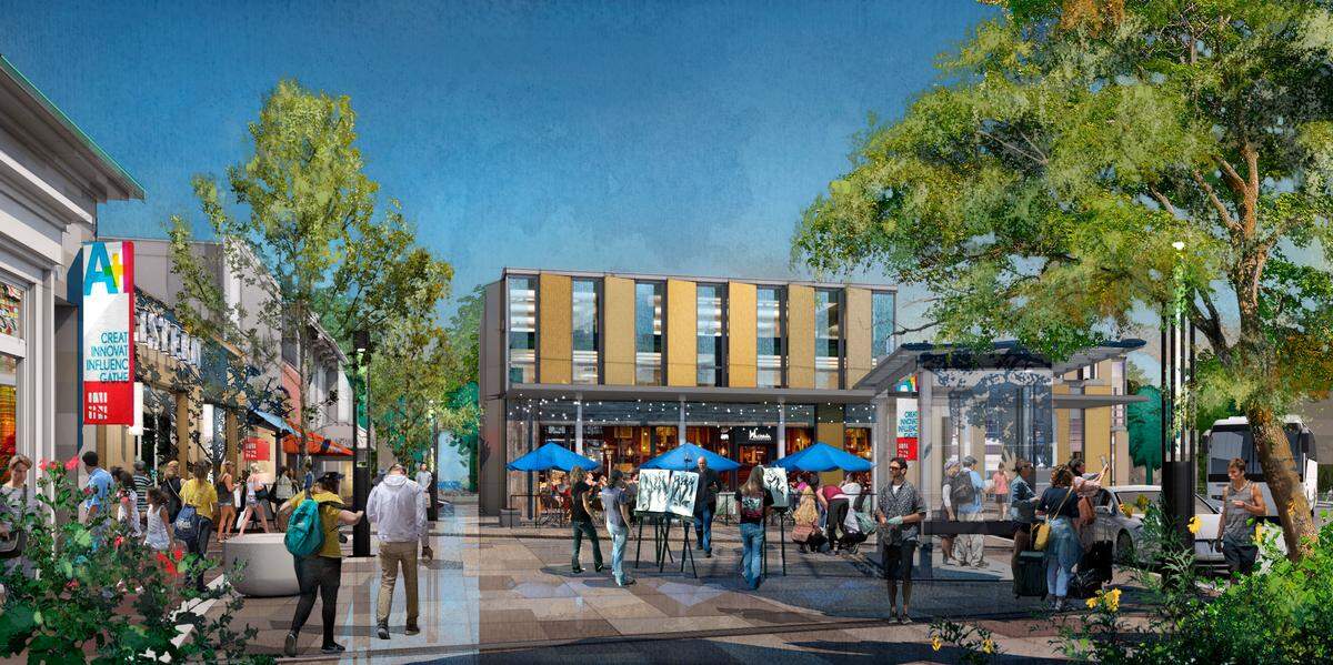 The ‘Historic Core’ of the Art’s and Innovation District would include turn of the century buildings and renovated Nance’s Plaza, adding retail tenants and partners such as Grand Strand Brewing Company and Coastal Carolina University with plans to renovate the historic theater. The City of Myrtle Beach is presenting a vision for the re-development of a section of downtown known as the ‘Arts and Innovation District.’ Illustrations courtesy of the LS3P architecture firm. October 10, 2021.