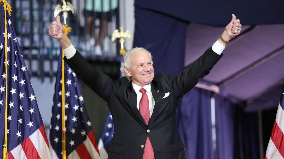 SC Gov. Henry McMaster appears on stage Saturday. Former U.S. President Donald Trump will appear on Saturday afternoon for a “Get out the Vote” rally at the HTC Center at Coastal Carolina University in Conway, S.C. The event comes prior to the S.C. Republican primary and is the first time Trump has held a rally in the Myrtle Beach area since his successful run for President in 2016. The HTC center held 3,000 supporters an “overflow” crowd lined up outside the venue. Saturday, February 10, 2024.