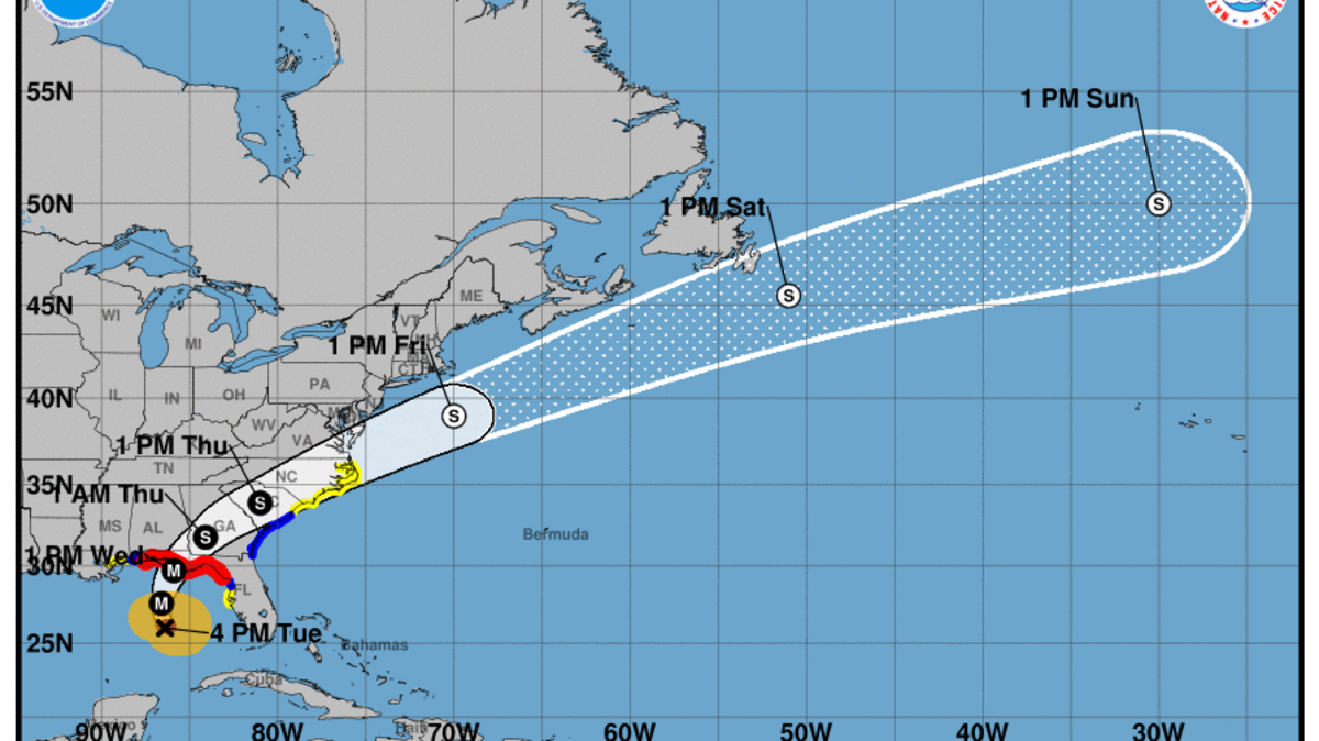 The projected path of Hurricane Michael, according to the National Hurricane Center.