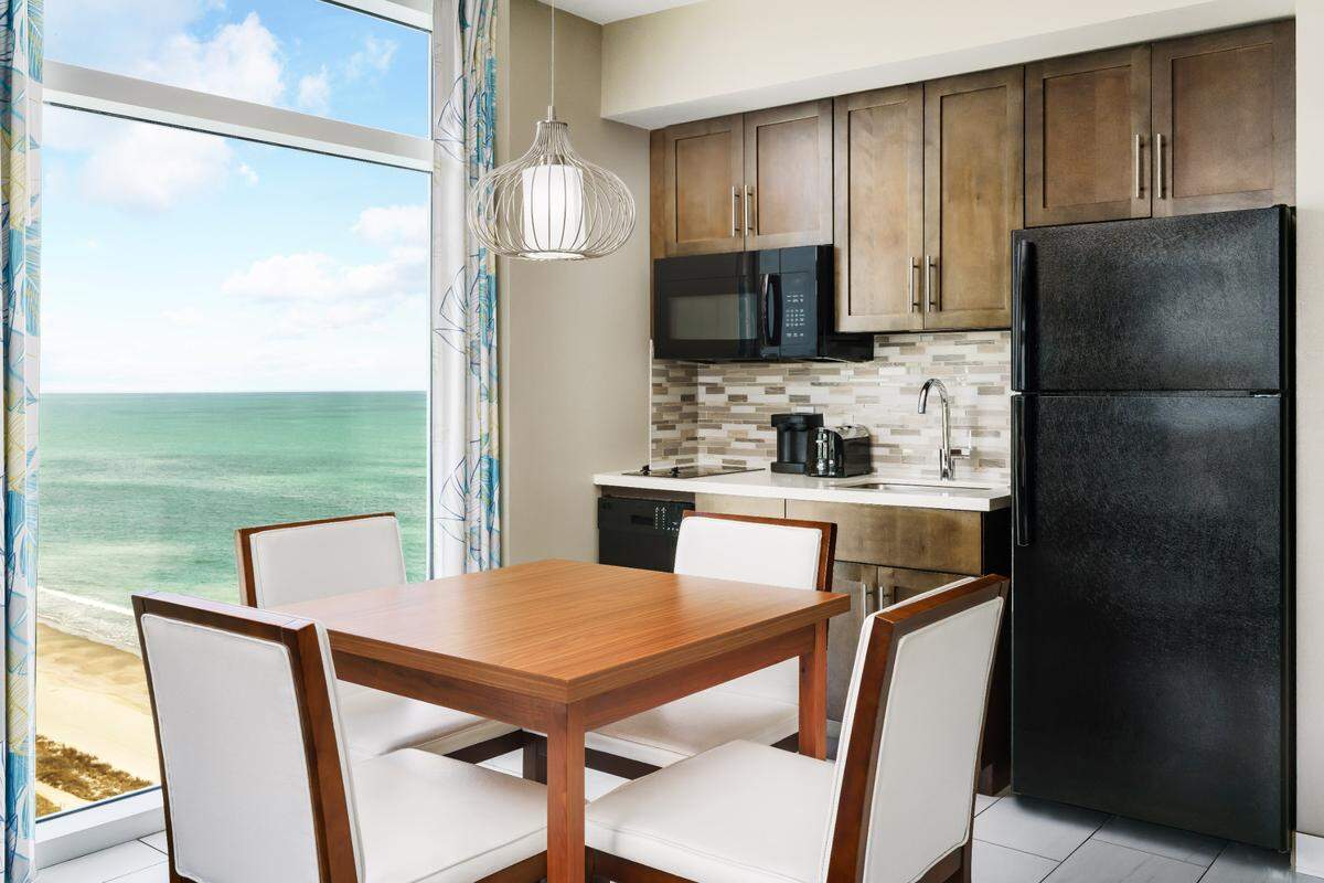 Many of the rooms at the Homewood Suites by Hilton Myrtle Beach Oceanfront feature kitchenettes and even full kitchens for people looking to make their own meals.