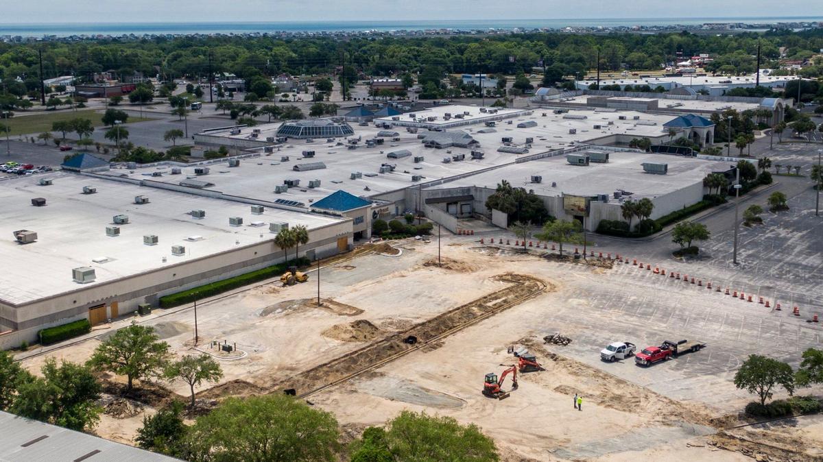 An aerial view of the Inlet Square Mall in Murrells Inlet, S.C. currently under reconstruction after much of the mall has been left empty for years, May 20, 2024.