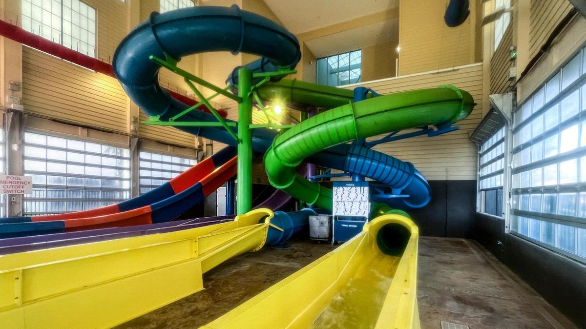 Four indoor slides at The Breaker’s Resort in Myrtle Beach are available to children over 48 inches tall. Myrtle Beach area resorts with indoor water features are a draw for off-season tourism. December 12, 2022.