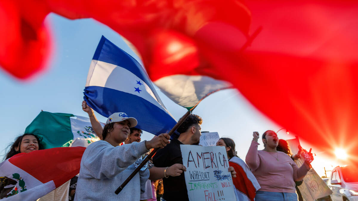 Dozens of Latino protestors gathered on the corner of 9th Avenue North and Kings Highway in Myrtle Beach on Monday to speak out against President Trump’s recent crackdown on illegal immigration. The group waved flags and cheered at honking motorists as they passed. Feb. 3, 2025