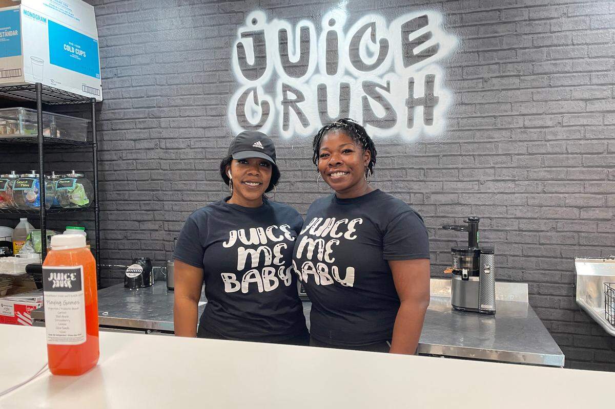 Sisters Labria Strong, left, and Shaquasia Coleman own Juice Crush, a juice bar located inside of CHOPS Produce and Cannery in Conway, S.C. Oct. 6, 2021.