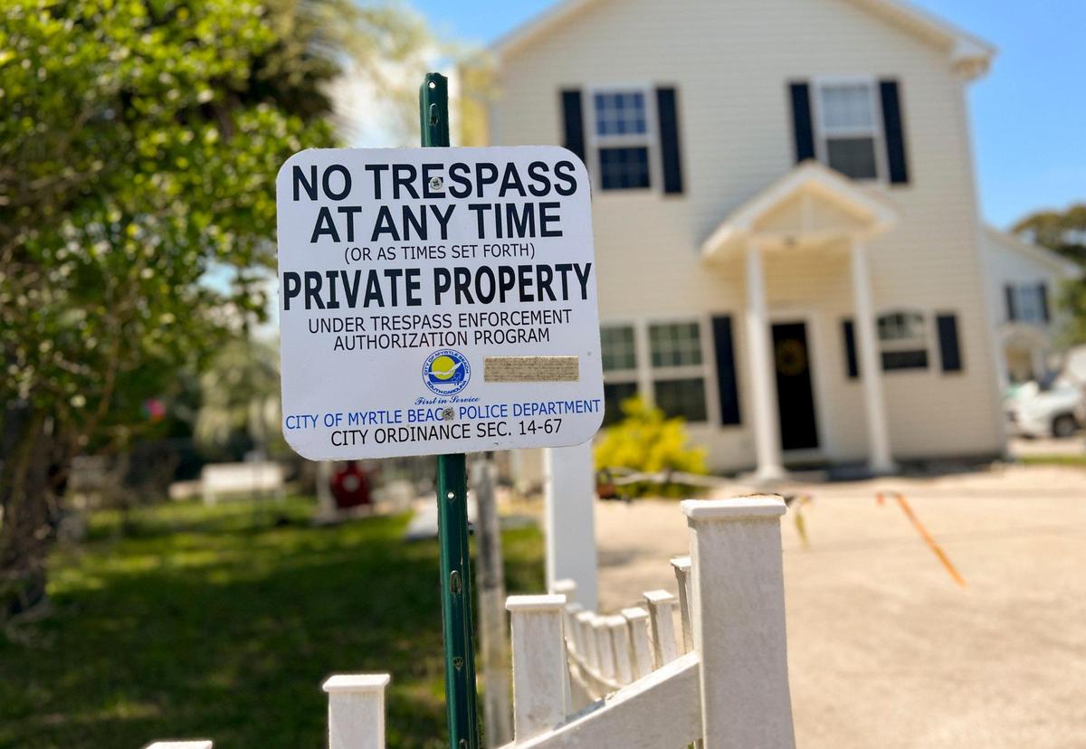 Signs distributed by the City of Myrtle Beach warn against trespass as part of the city’s Trespass Enforcement Authorization Program. July 12, 2023.