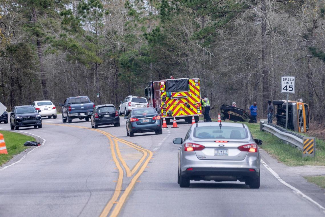 A wreck on S.C. 90 which is primarily a two lane road, slows traffic. South Carolina Highway 90 is getting more congested with new home subdivisions cropping up at a rapid rate. Some local residents are concerned about the rate of growth and the impact on their community. March 25, 2021.