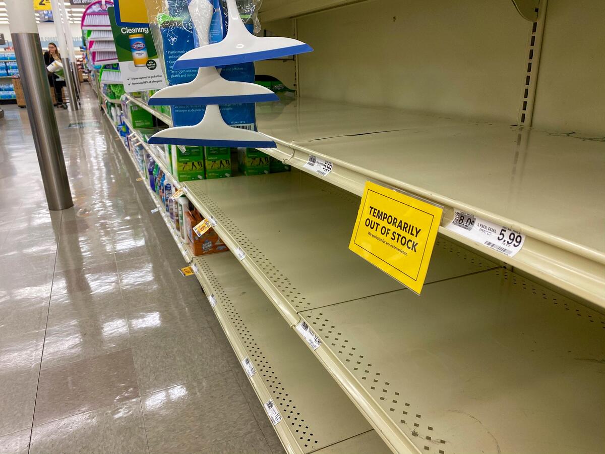 Lysol Disinfectant are was one of the items that were sold out at the Food Lion as the COVID-19 virus creates panic buying in Myrtle Beach. Stocks are dwindling at many grocery stores around the Myrtle Beach area. Though shipments continue to arrive shoppers are immediately buying out supplies for items such as toilet paper, rice, cleaning supplies, and meats. March 17, 2020.