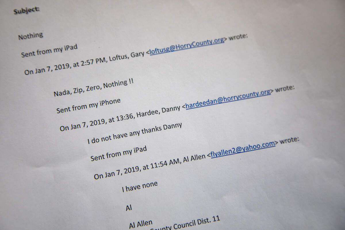 Emails regarding FOIA requests between The Sun News and Horry County.