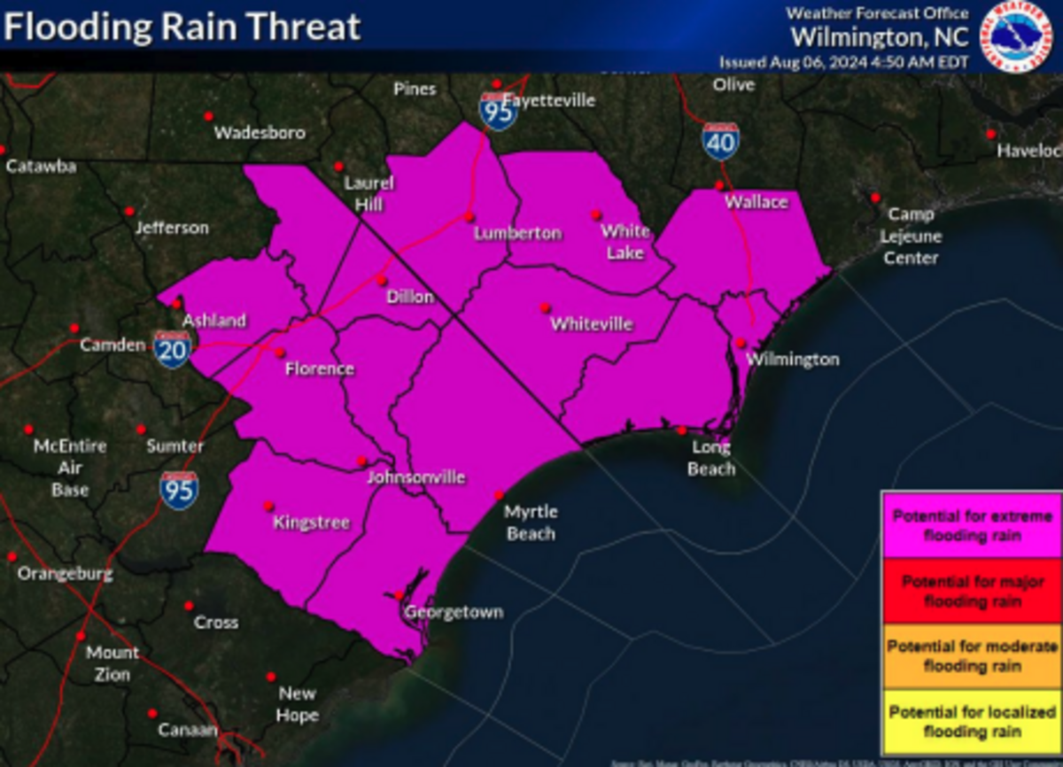 The National Weather Service anticipates Tropical Storm Debby causing extreme flooding in Horry and Georgetown Counties. NWS projects 10-15 inches of rain.