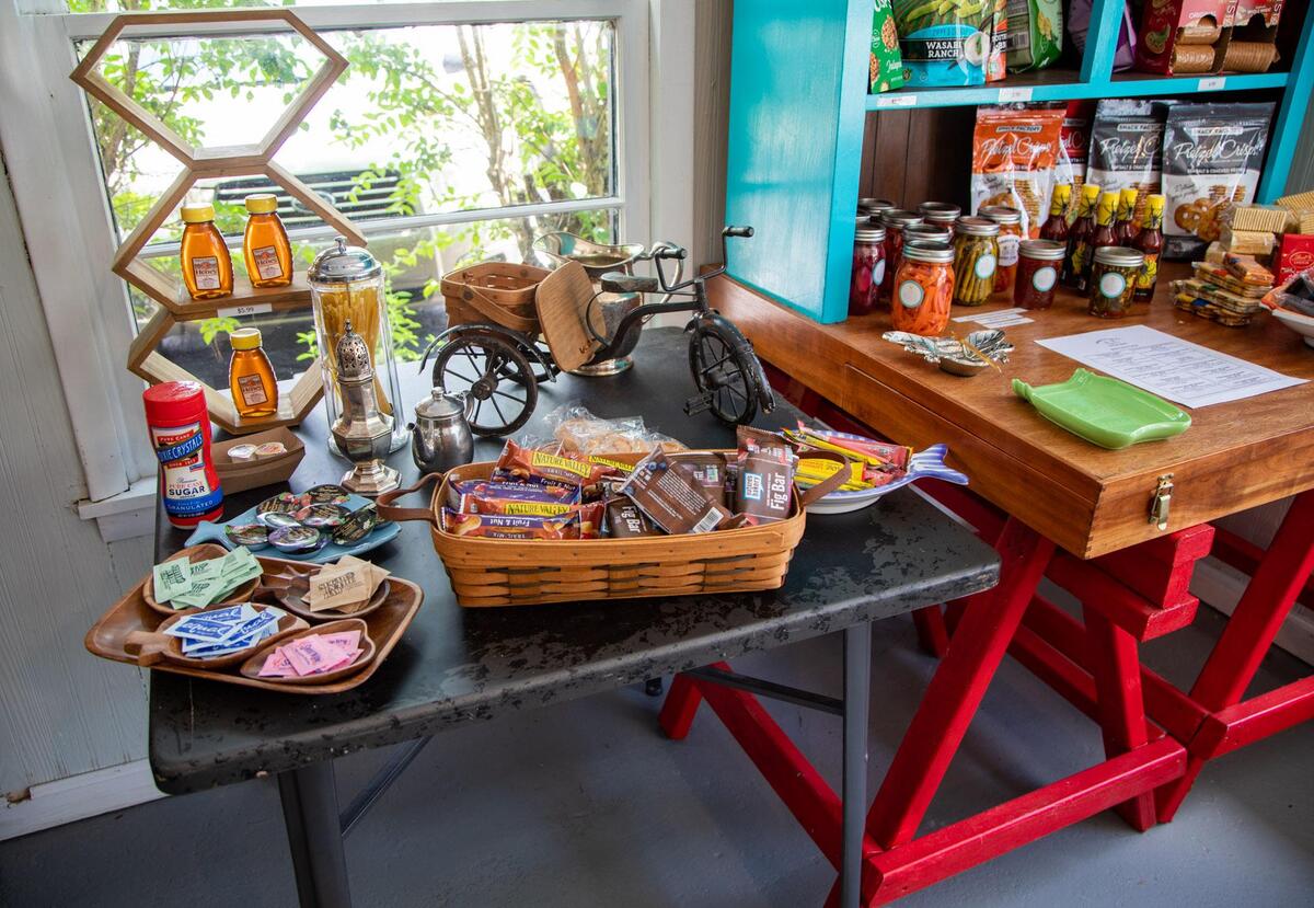 Tables of food and snacks sit on display at the Murrells Inlet General Store.