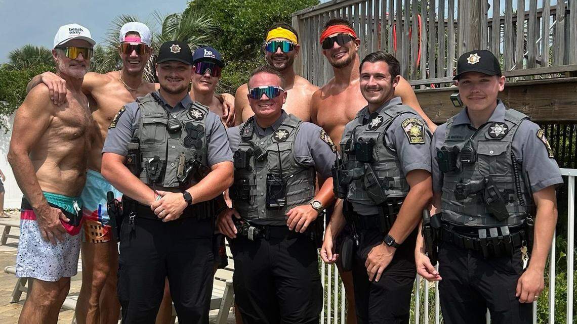 Georgetown County Sheriff’s deputies provided off-duty security to NFL greats Chris and Rob Gronkowski as they filmed an episode of their show “IceShaker Beach Games” this past weekend on Garden City Beach.