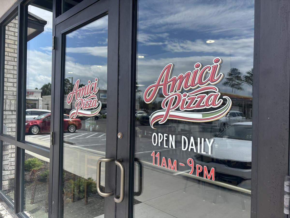 The entrance to Amici Pizza in Carolina Forest in the Myrtle Beach area on May 13, 2026. The new restaurant is open daily and serves New York Style pizza.