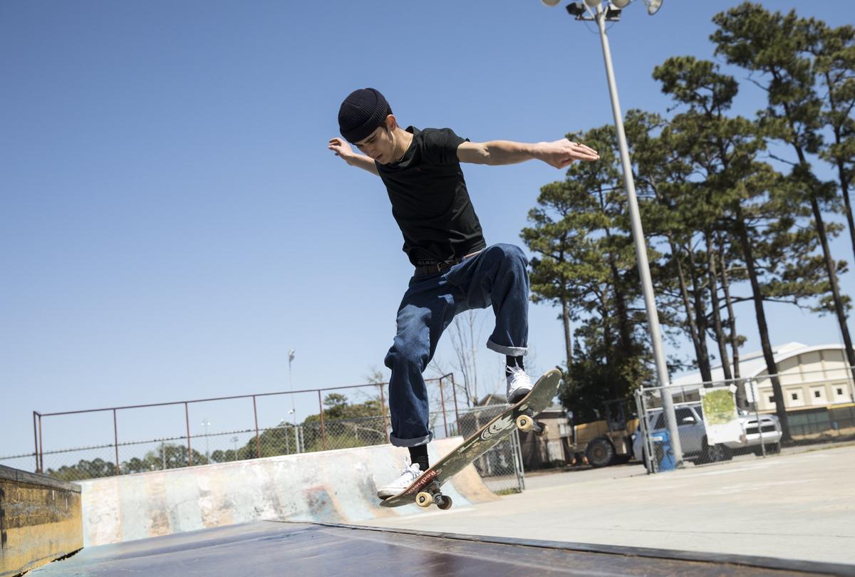 Sky Weyforth jumps onto a metal platform at the Matt Hughes Skatepark. Skateboarders in Myrtle Beach are raising funds and asking for the community's help to rebuild the Matt Hughes Skateboard Park after 20 years of service to area youth.