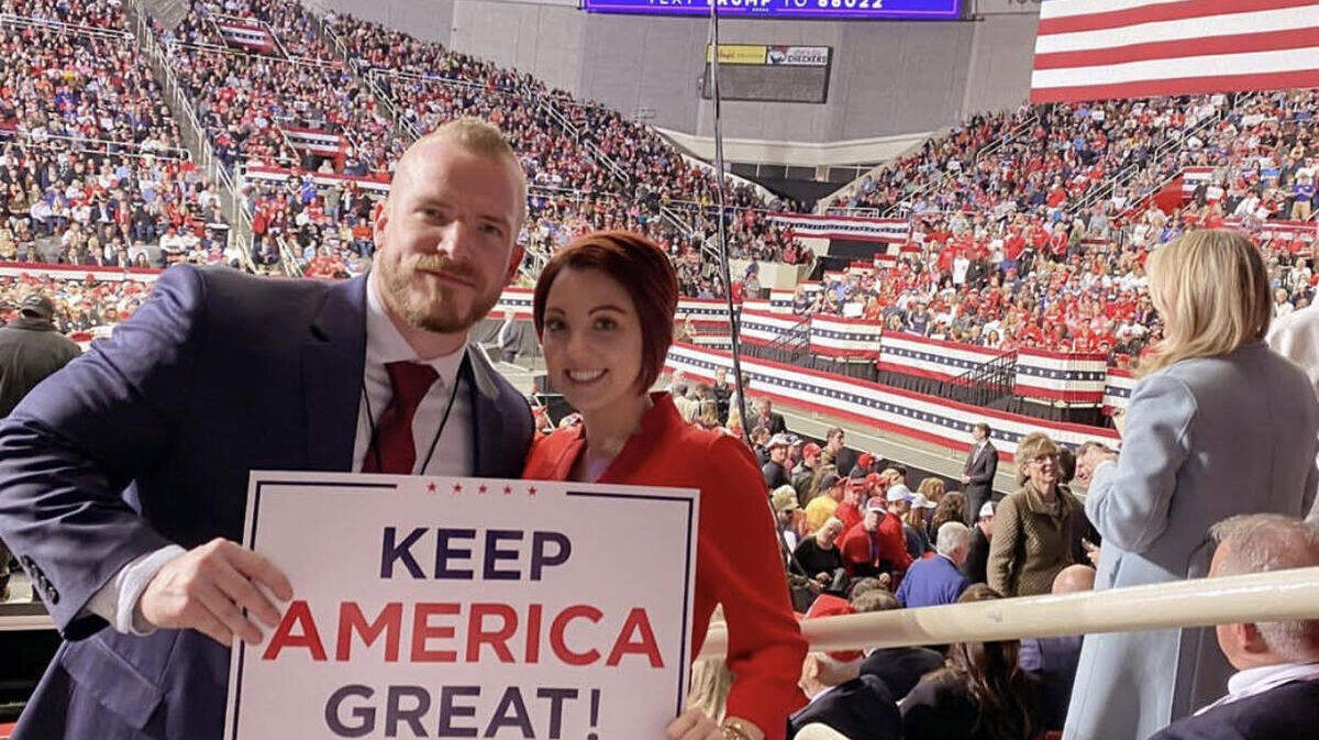 Graham Allen, left, pictured with his wife Elissa Vinzant Allen at a rally for Donald Trump. Allen was endorsed by Georgia Congresswoman Marjorie Taylor Greene in the 7th Congressional District Republican primary.