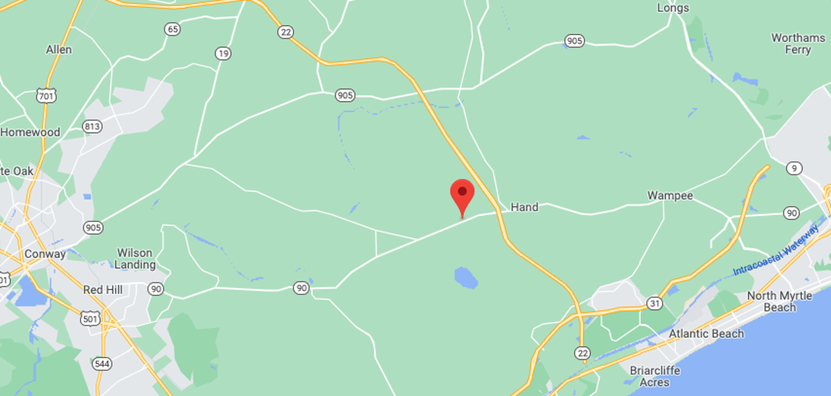 A Google Maps screenshot showing where Highway 90 runs in Horry County.