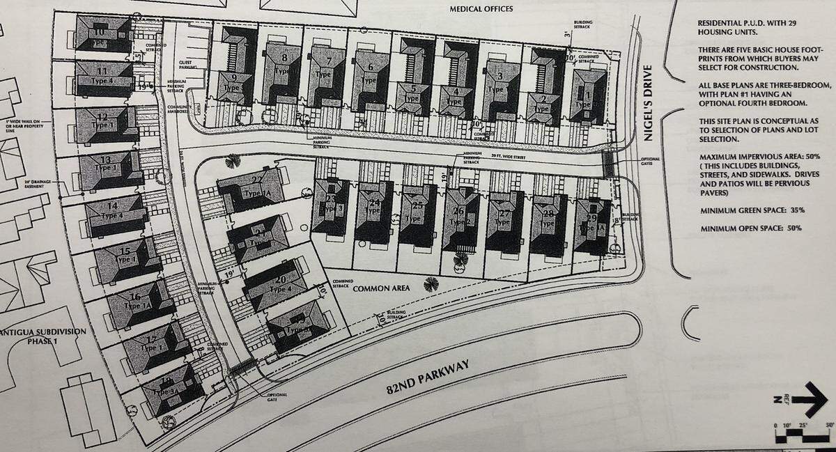A layout of 29 new homes that could be coming to 82nd Parkway.