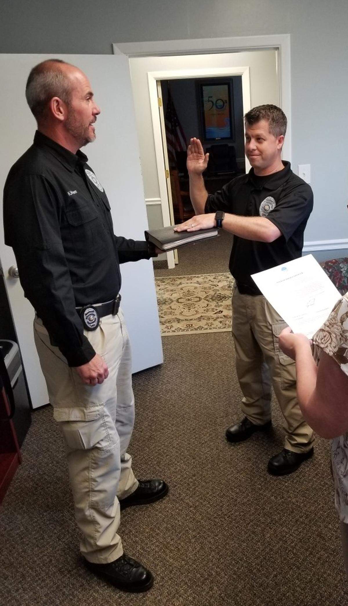 Former Surfside Beach Police Sgt. Kyle Lundgren is sworn into office in December 2020. Lundgren was initially terminated for misconduct and then allowed to resign in August 2022.