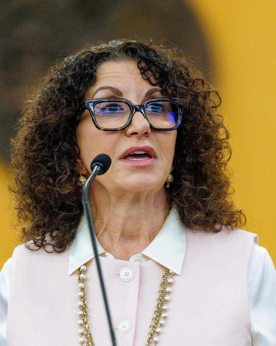 City of Myrtle Beach Mayor Brenda Bethune and Police Chief Amy Prock give a statement to the media four days after the police involved shooting incident the left a 18-year-old suspect dead and wounded 11 other on Ocean Boulevard in Myrtle Beach. April 7, 2025.