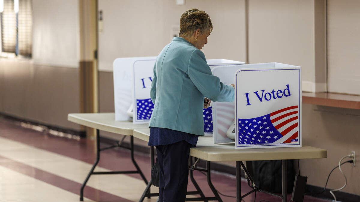 A voter cast her ballot at Jetport 2 in Myrtle Beach, SC. Voters head to the polls for municipal elections to determine some highly contested races for mayorial and city council seats in Myrtle Beach and the surrounding communities on election day in Horry County, SC. Nov. 4, 2025.