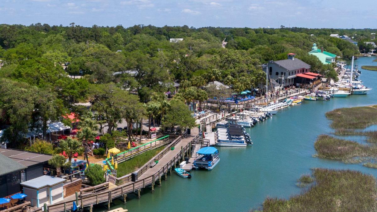 Aerial image of the Murrells Inlet community and Marshwalk. Wednesday, April 24, 2024.