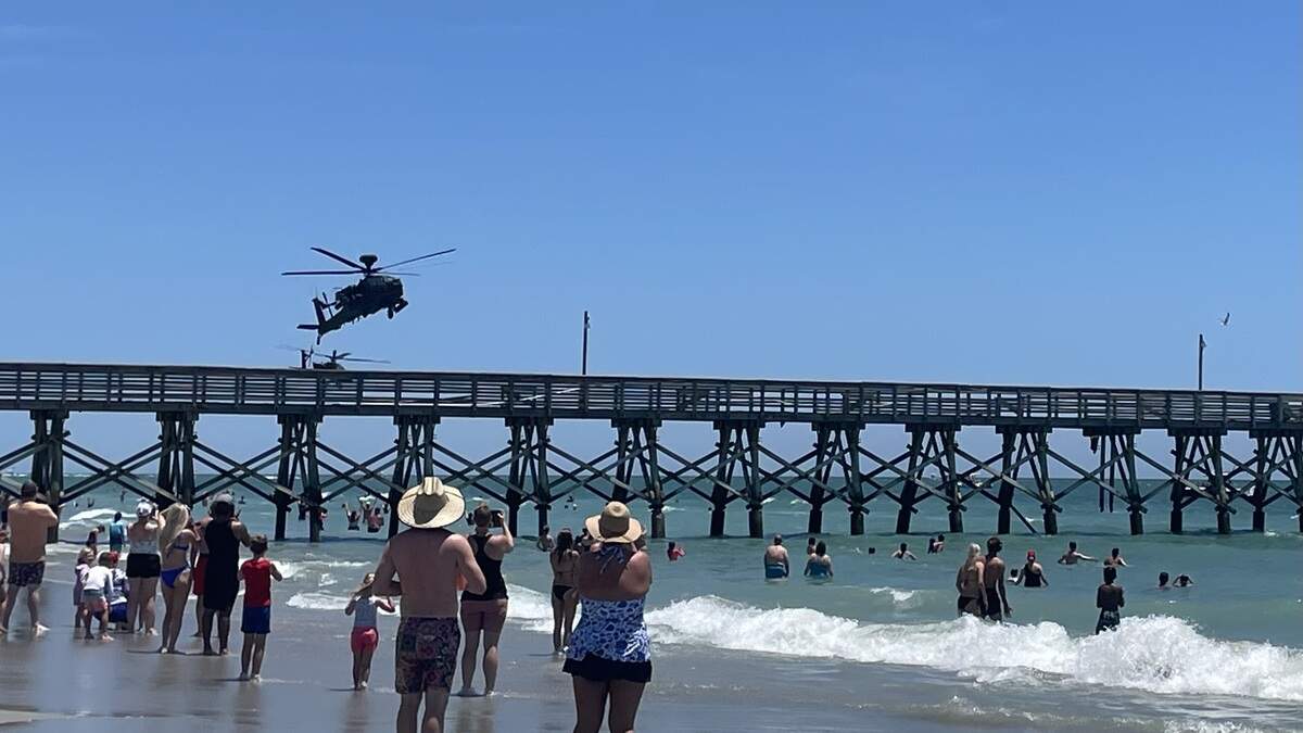 Beachgoers gathered in North Myrtle Beach, SC, on Saturday, July 4, 2026, to watch the Salute From the Shore on Independence Day.