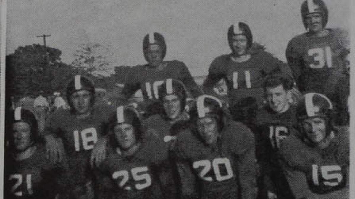 A photo of the 1948 Aynor High School yearbook shows the 1947 football team. Robert Johnson is No. 18.