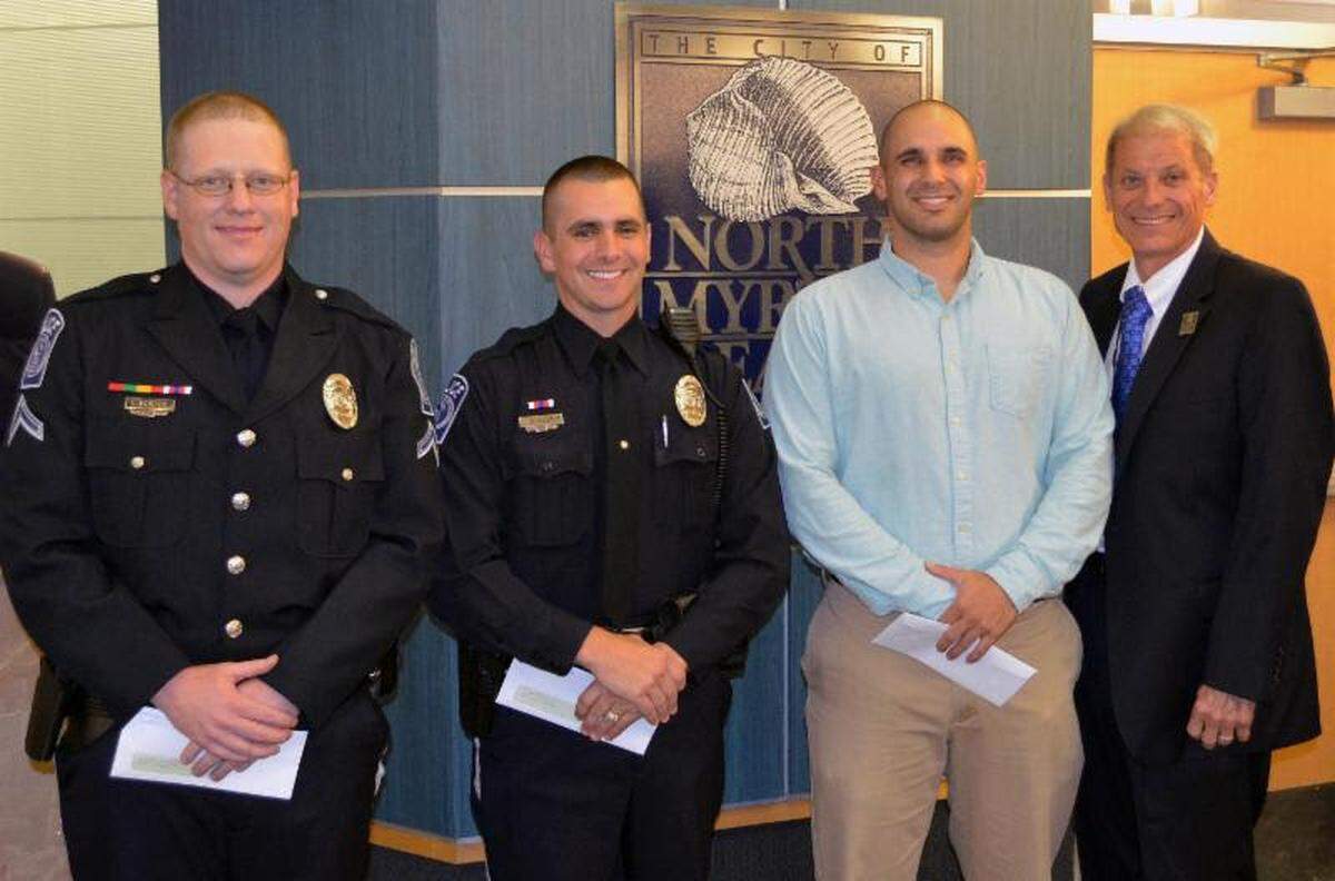 Sgt. Gordon Best (second from left) is honored in 2018 for five-years service with North Myrtle Beach police. Best died on Jan. 1 in a car crash while responding to a call.