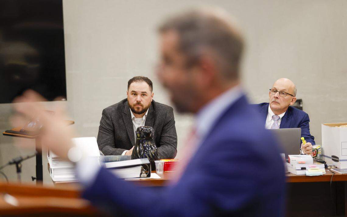 Weldon Boyd with his attorney Kenneth Moss listen as Mark Tinsley, attorney for the Spivey family questions the witness. A Stand Your Ground hearing is being held this week for Weldon Boyd, owner of Buoys on the Boulevard, and Kenneth “Bradley” Williams in the shooting death of Scott Spivey. Boyd and Williams have been named in a wrongful death lawsuit by the Spivey family in his shooting death nearly three years ago. The hearing will determine if the the pair are granted immunity under South Carolina’s Stand Your Ground law. Feb. 18, 2026.