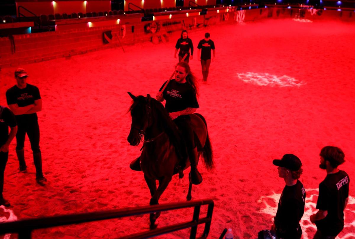 Behind the scenes at Medieval Times dinner theater in Myrtle Beach. One hundred thirty five team members prepare for their nightly performances that include sword fights, joisting, falconry and horseback riding. The tournament of knights can host up to 1,234 guests. Sept. 26, 2024.