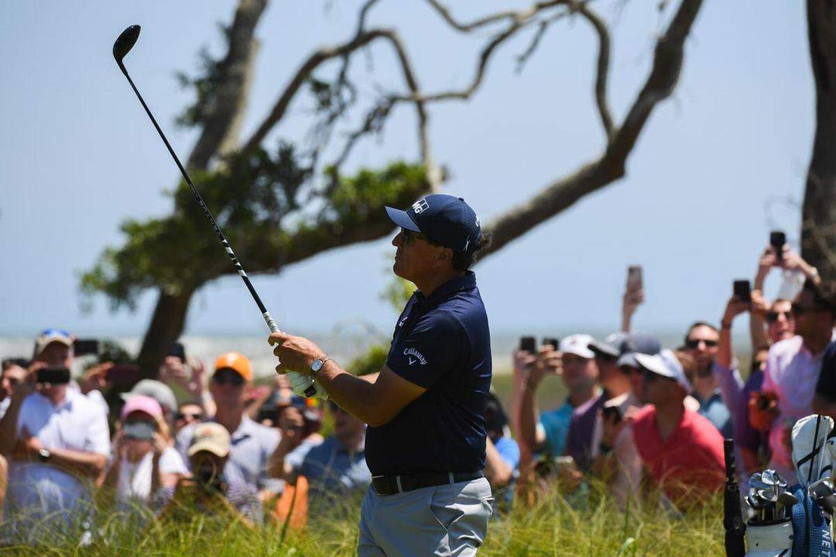 Phil Mickelson hits his tee shot on the first hole Sunday during the final round of the 2021 PGA Championship held at the Ocean Course at Kiawah Island Golf Resort. May 23, 2021