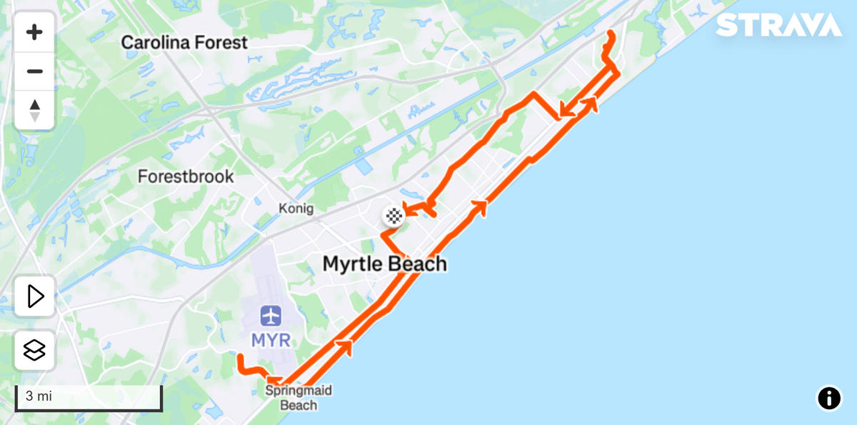 A screenshot shows the 2026 Myrtle Beach Marathon course.